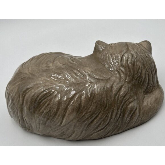 Vintage Tan Brown Kitty Cat Sleeping Napping Large Ceramic Statue Figurine 11" - Picture 8 of 10